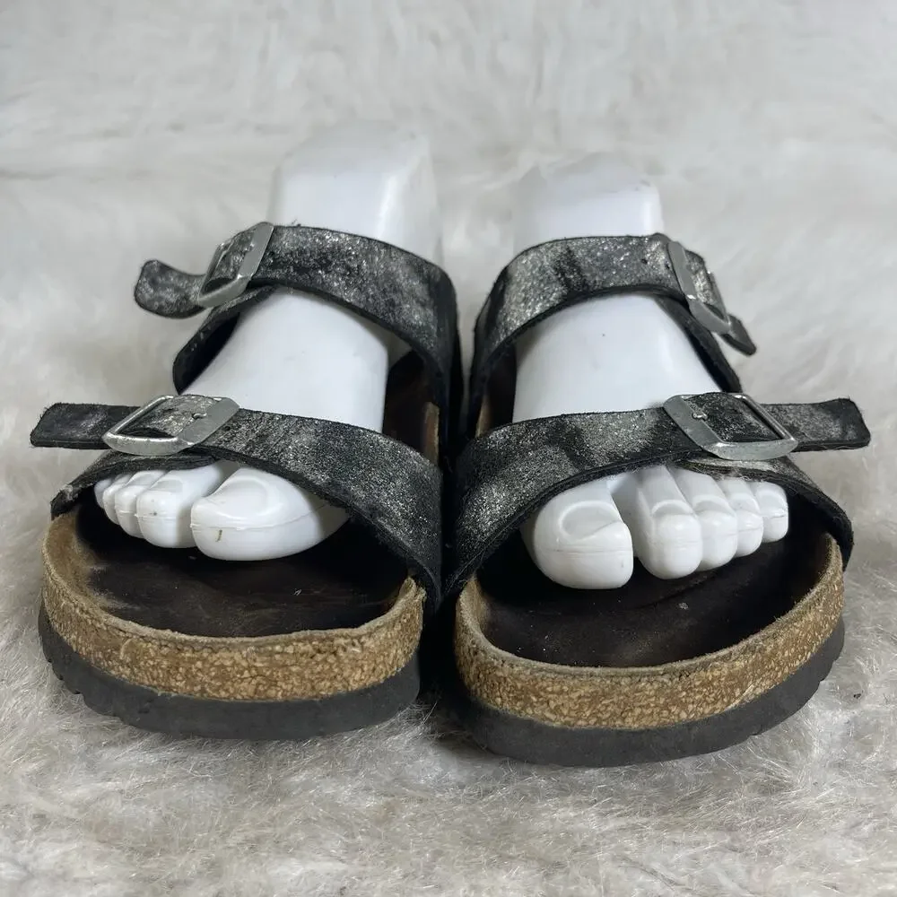 Birkenstock Arizona EU38 , US 7 Regular Black Silver Metallic Leather Sandals - Picture 3 of 12